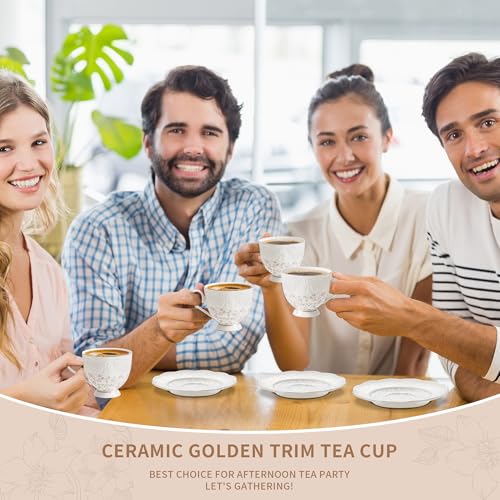 Interglio Embossed Bone China Tea Cup and Saucer Set (3 Count)