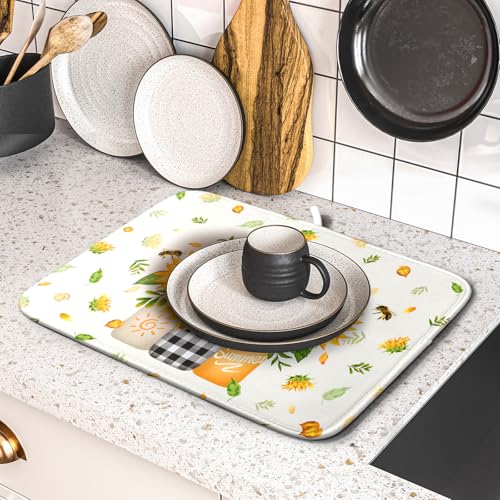 Sunflower Vases Dish Drying Mat for Countertop