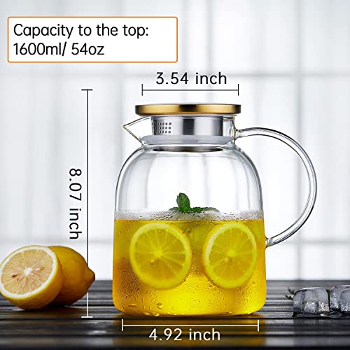 54OZ Glass Pitcher with Lid and Spout