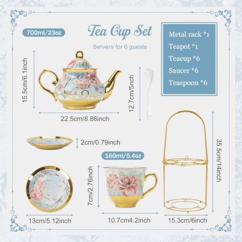Porcelain Tea Cup and Saucer Set European Tea Set with Flower for Party (20 Count)