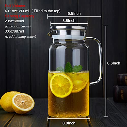 42OZ Glass Pitcher with Lid and Spout