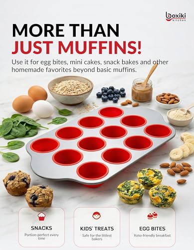 Non Stick 12 Cup Silicone Muffin Pan with Steel Frame