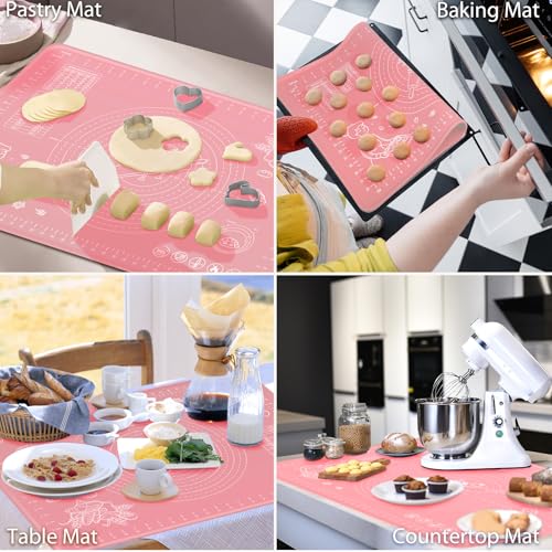 Silicone Pastry Mat 28" x 20" Extra Thick Non Stick Baking Mat with Measurements and Edge Heightening