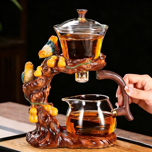 Glass Teapot Set with Infuser Semi Automatic Tea Set Lazy Kungfu Attraction Drip Rotating Magic Teapot Set