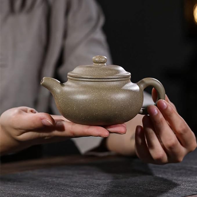 Clay Teapot 8.6oz Chinese zisha Tea Pot Genuine Purple Clay Teapots Fanggu Infusers Loose Tea (Pea green grey)