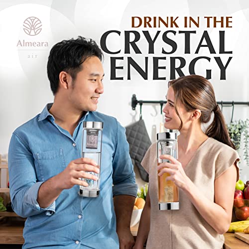 Crystal Water Bottle with Authentic Aquamarine Stones and Clear Quartz Removable Gemstones