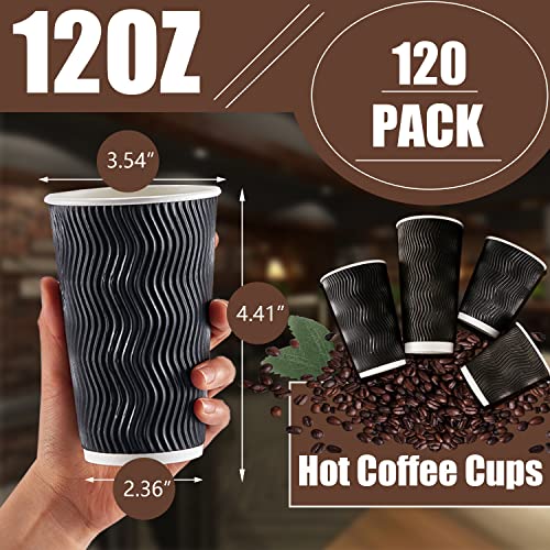 12 oz Disposable Coffee Cups 120 Pack Insulated Corrugated Paper Cup (120 Count)