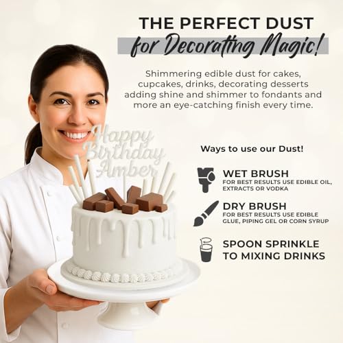 Bulk (20g) White Luster Dust Edible Glitter for Cocktails | Premium Edible White Luster Dust for Cake Decorations - Blanco Edible Glitter for Drinks Cupcakes Cookies Cakes Food Paint
