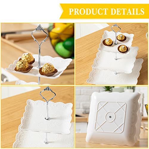 6 Pack 3 Tiered Serving Tray White Plastic Dessert Tower (6 Count)