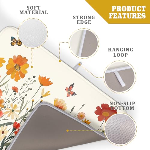 Fall Orange Wildflower Dish Drying Mat for Kitchen Counter