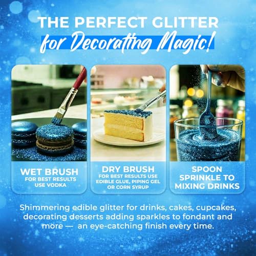 Bulk (20g) Navy Blue Edible Glitter for Drinks Edible Glitter for Cakes, Drink Glitters, Shimmering Navy Blue Glitters Cake Decorations Shimmer for Strawberries, Cocktail Drinks