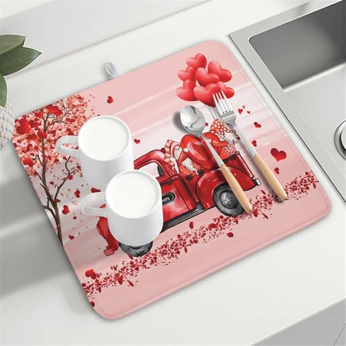 Valentine's Love Truck Dish Drying Mat