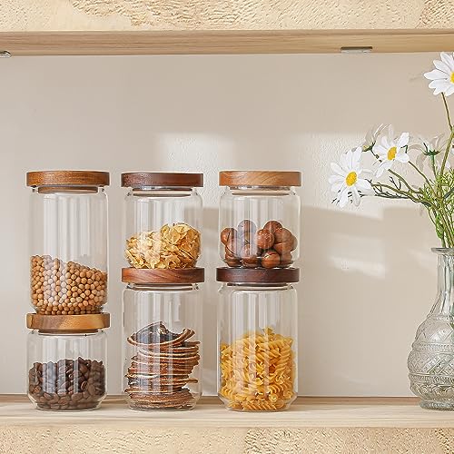 Glass Jars with Wood Lids Include 112 Labels (6 Count)