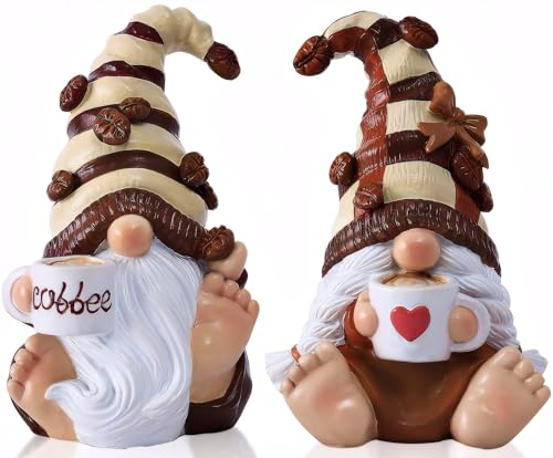 2PCS Coffee Gnomes FigurinesFigurines Mother's Day Decorations Kitchen Shelf Decor Tiered Tray Table Ornament Coffee Bar Accessories Decor Elfs Statue Cute Resin Housewarming Gifts for Women (2 Count)