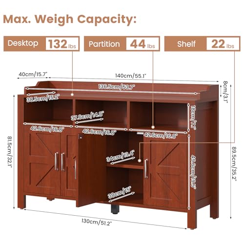 Buffet Cabinet with Storage Farmhouse with 4 Doors and 3 Open Compartments