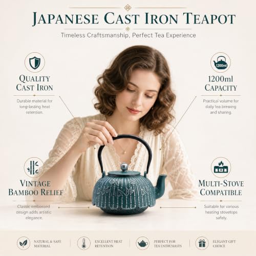 40.6oz Cast Iron Tea Kettle for Stove