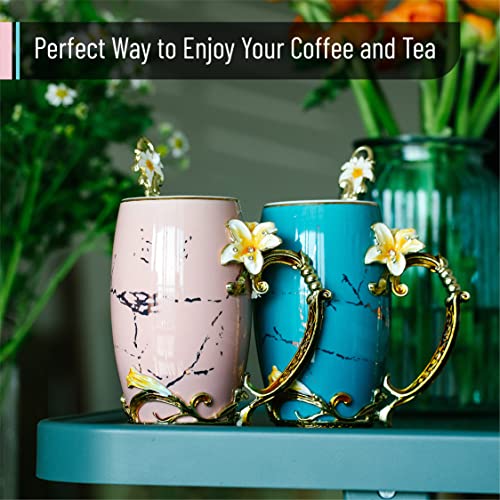 BTaT Floral Ceramic Mugs with Spoon (2 Count)