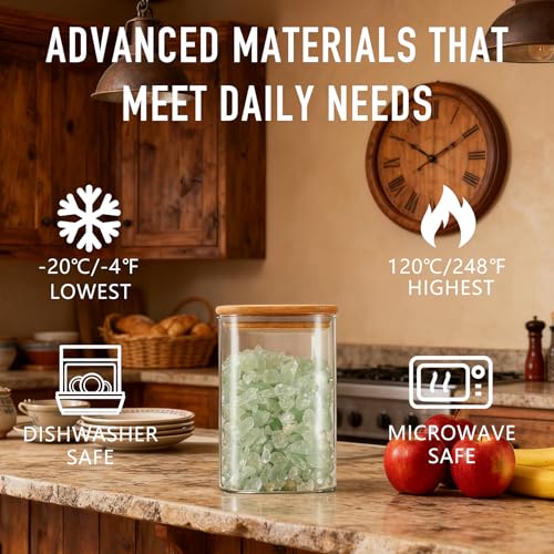 37oz Airtight Glass Square Storage Canister with Bamboo Lid Set of 4 (4 Count)