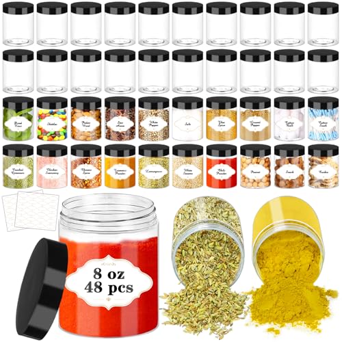 8 OZ Plastic Jars with Lids (48 Count)