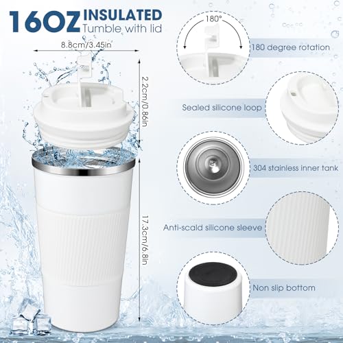4 Pack 16 oz Bulk Travel Coffee Mug with Lid Reusable Vacuum Insulated Coffee Tumbler Double Wall Thermal Stainless Steel Camping Tea Cup for Christmas Winter Drinks Employee Gift (4 Count)