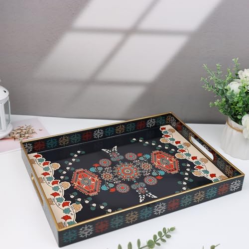 Plastic Decorative Serving Tray with Handles for Coffee Table
