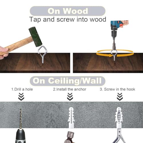 10 PCS Eye Screw Hooks for Hanging Heavy Duty with Safety Buckle.Metal Ceiling Hooks for Hanging Plants
