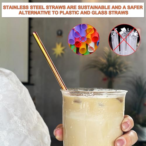 Stainless Steel Straws Metal Reusable Drinking Straw for Juice Iced Coffee Cold Beverage Highball Glasses 12 (8 Count)