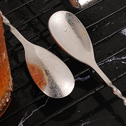 Silver 12 Inch Stainless Steel Cocktail Spoon with Leaf Handle