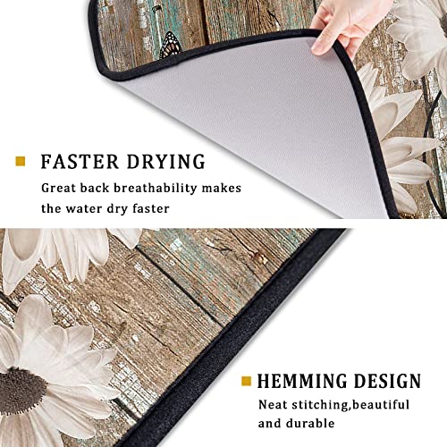 Rustic Daisy Board Dish Drying Mat for Kitchen Countertop 18x24 inch Sunflower on Wooden Plank Dish Drainer Mats Fast Drying Country Shabby Chic Flower Dish Pad Vintage Kitchen Decor Large