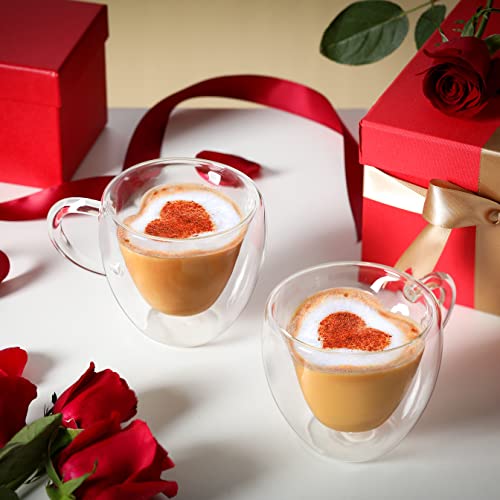 Double Wall Heart Shaped Glass Coffee Mugs 8.5oz (2 Count)