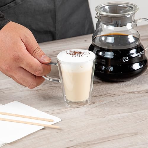 Glass Espresso Cups 5 Count 12 Ounces Borosilicate Double Wall Glass Coffee Mugs Insulated Clear Tea Drinkware for Hot or Cold Beverages (12 Count)
