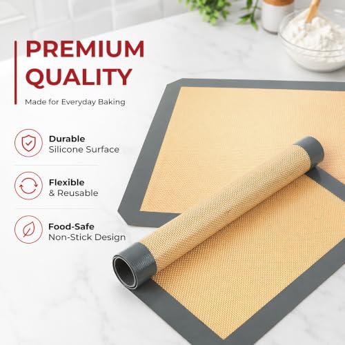 Silicone Baking Mats Half Sheet Non Stick for Oven Reusable 4 Pack (4 Count)