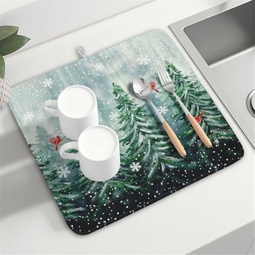 Welcome Winter Pines Tree Dish Drying Mat