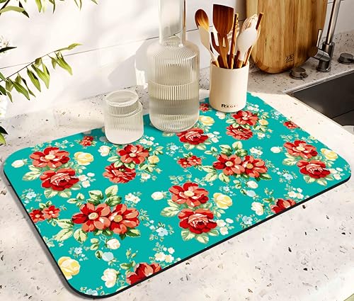 Dish Drying Mat for Kitchen Counter 20x12in Washable Quick Dish Drying Pad Rubber Backed Absorbent Draining Mat Fit Kitchen Counter