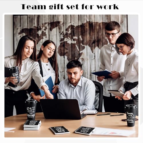 12 Set 48 Pcs Team Appreciation Gift Set Inspirational Employee Appreciation Gift Bulk 16 oz Coffee Cups with Team Notebook Pen Keychains for Staff Teacher (12 Count)