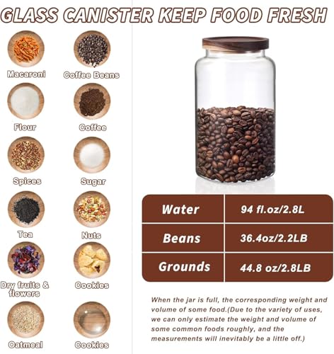 Vacuum Coffee Canister Glass Food Storage Jars With Airtight Lids Borosilicate Glass Coffee Canister Container for Coffee Beans & Grounds Tea Sugar Spices Kitchen