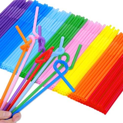 300pcs 10.3 Inches Disposable Flexible Bendy Drinking Straws Plastic Straws (300 Count)