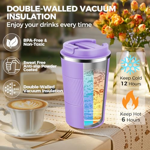 13 oz Stainless Steel Insulated Travel Coffee Mug with Fip Lid Bulk 2 Pack (2 Count)