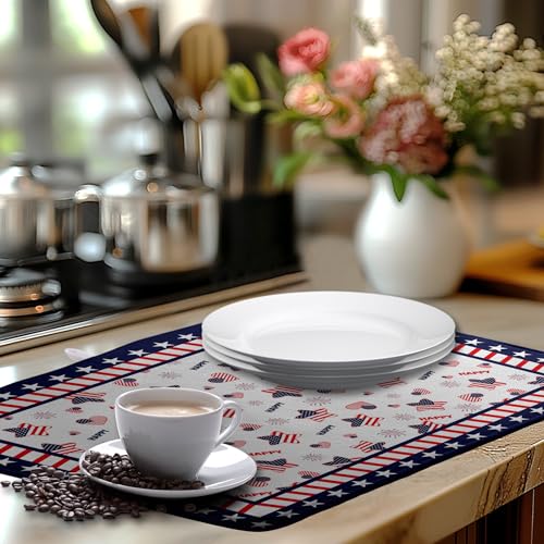 4th of July Dish Drying Mats for Kitchen Counter Patriotic Independence Day Kitchen Dishes Dryer Pad Stars Absorbent Dish Mat Microfiber Washable Foldable Reusable Large 18x24 in