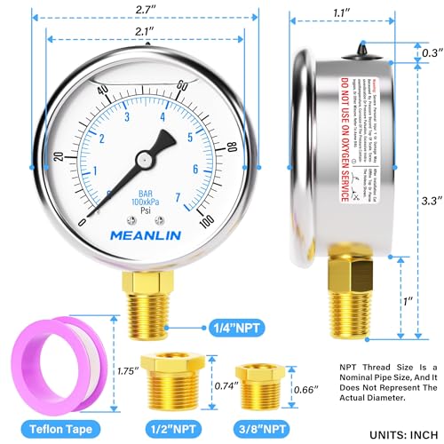 0~100Psi Stainless Steel 1 (2 Count)