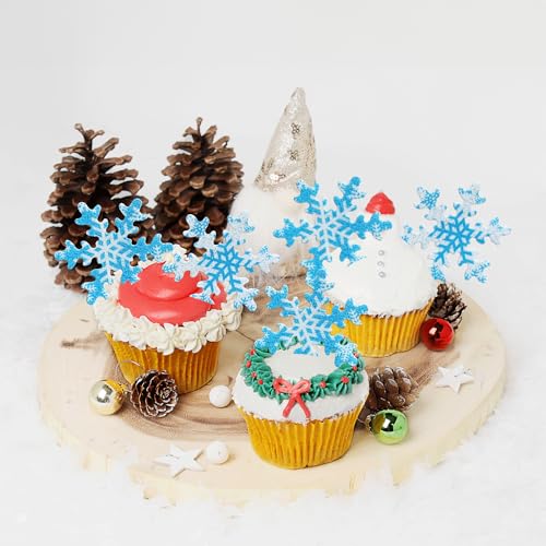 50Pcs Pink Edible Cupcake Cake Toppers Snowflake Cake Decorations for Christmas Winter Frozen Theme Party Supply Decoration Multi (50 Count)
