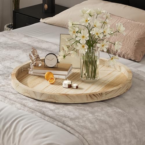 Round Ottoman Tray Large Wood Serving Tray for Table Living Room Bedroom