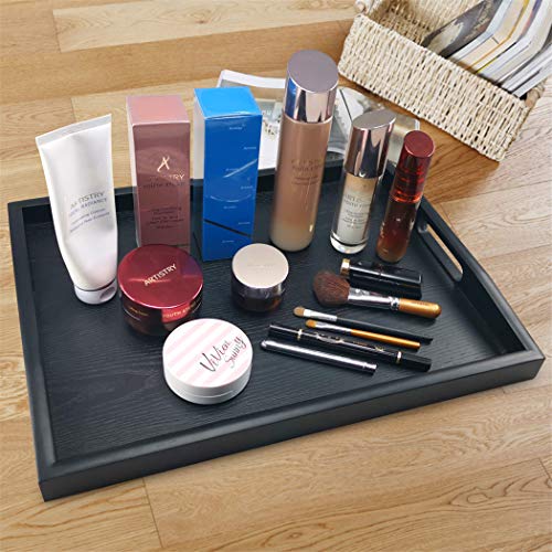 Serving Tray Large Black Wood Rectangle Food Tray Butler Tray Breakfast Tray with Handles