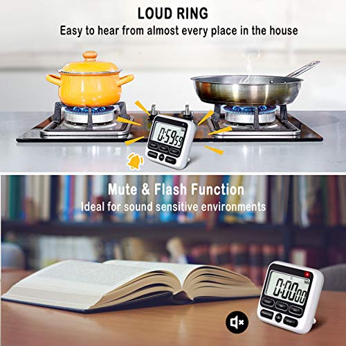 4-in-1 Digital Timer with Count Up/Down, Clock & Alarm, Ring & Silent Modes