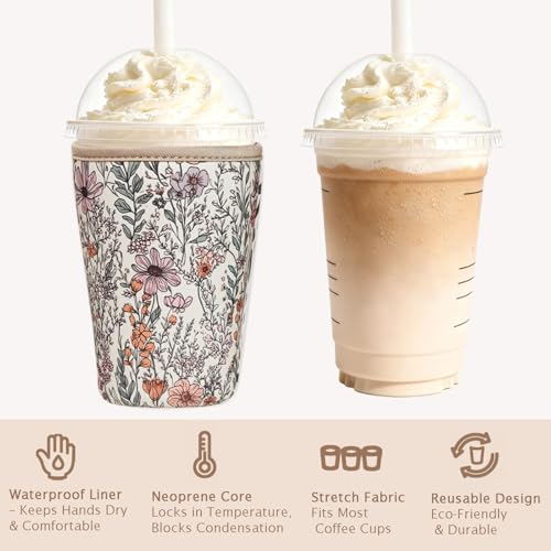 Reusable Insulated Neoprene Iced Coffee Cup Sleeve (3 Count)