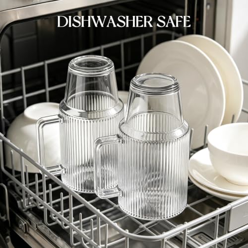 24oz Ribbed Glass Cups with Lid & Straws