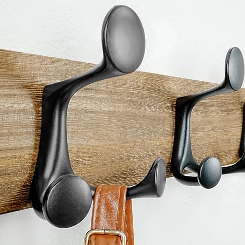 24 Inch Wood Burnt Coat Rack Wall Mount with 5 Triple Hooks