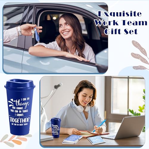 12 Set 48 Pcs Team Appreciation Gift Set Inspirational Employee Appreciation Gift Bulk 16 oz Coffee Cups with Team Notebook Pen Keychains for Staff Teacher (12 Count)