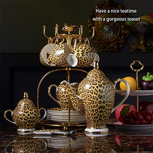 Leopard Print Bone China Coffee Set Porcelain Tea Pot Cup Ceramic Mug Sugar Bowl