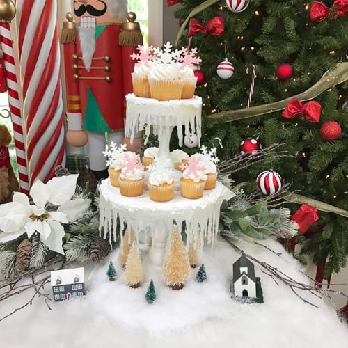50Pcs Pink Edible Cupcake Cake Toppers Snowflake Cake Decorations for Christmas Winter Frozen Theme Party Supply Decoration Pink White (50 Count)
